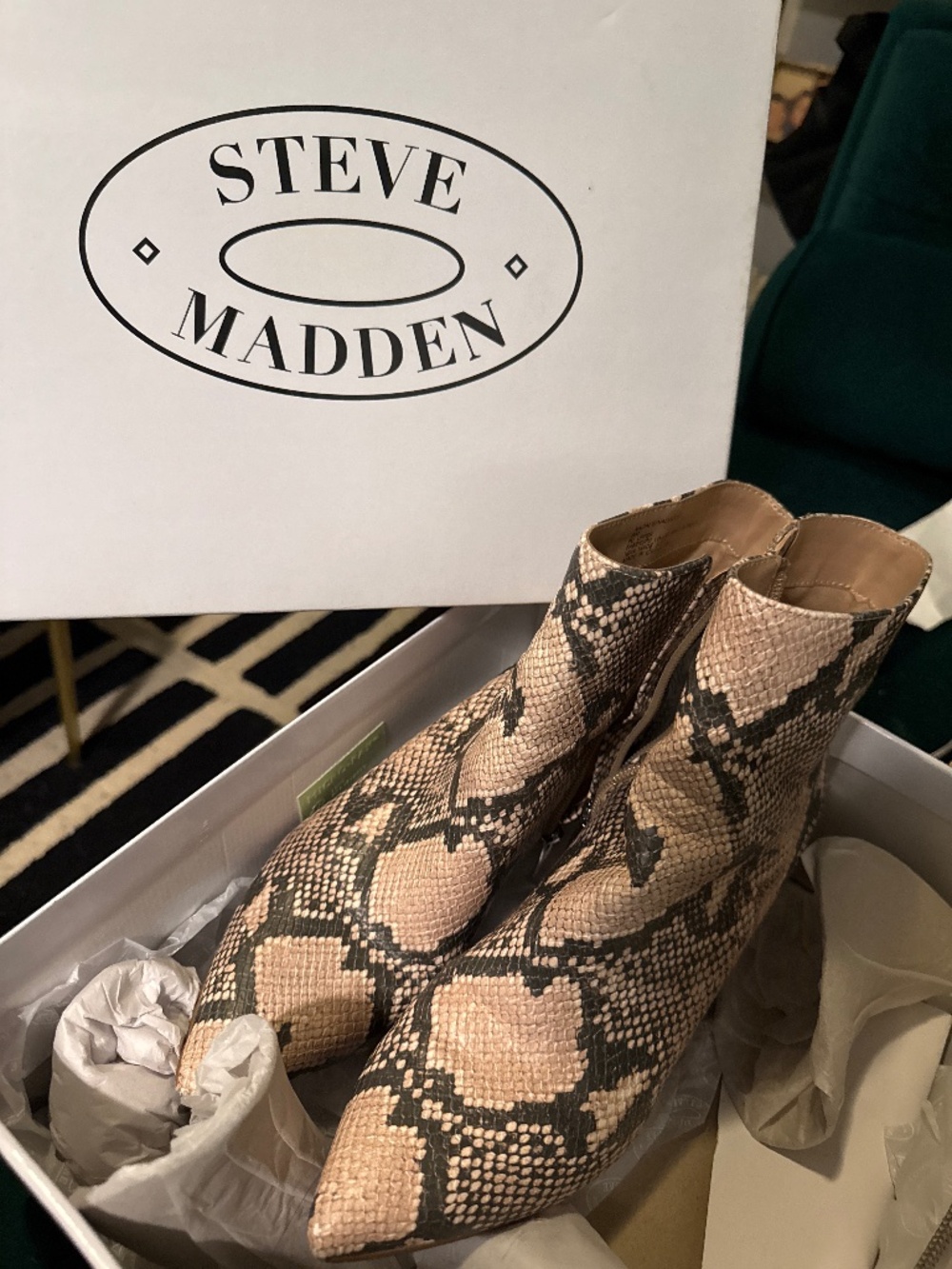 Steve Madden Nadalie Snake Print Ankle Boots Women’s Size 8 Stiletto Heel w/ B